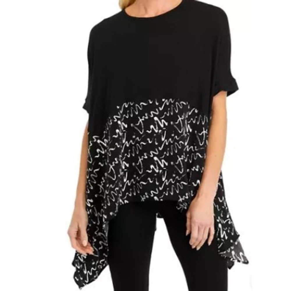 Patrizia Luca Milano Black Printed Sharkbite Oversized Tunic Top OS‎ NWT